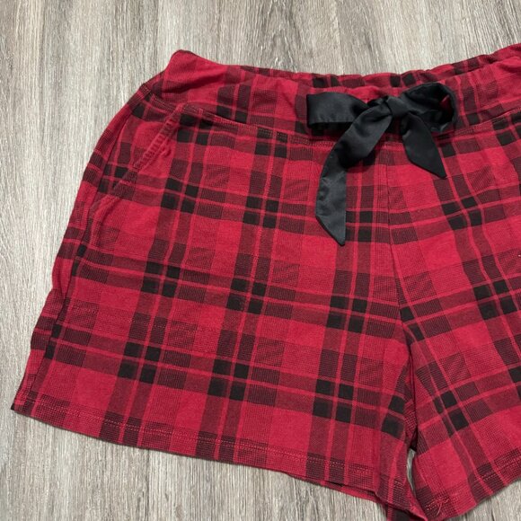 SOMA Red Black Plaid Pajama Shorts with Pockets Tie Waist Womens Size Large - Picture 3 of 9